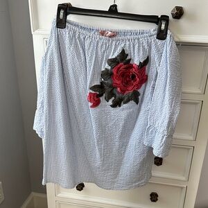 Floral Embroidered Blue off the shoulder top